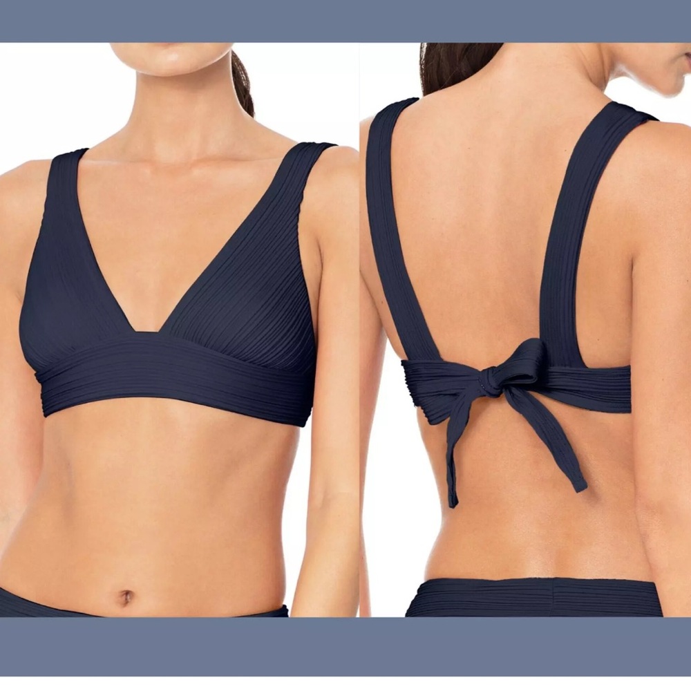 NWOT Robin Piccone Lily V-Neck Bikini Top in Navy Blue Size Medium